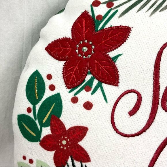 Season’s Greetings Round Pillow 15" Wondershop Holiday Christmas New Poinsettias - Picture 3 of 5